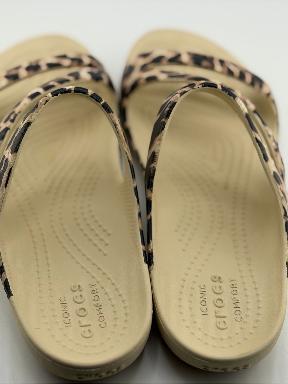 Crocs Rare Animal Print Leopard Strappy Slide Sandals - Women's Beige - Picture 5 of 11